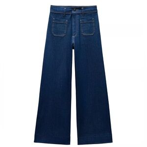 Zara Wide Leg High-Rise pocket Jeans in Dark Blue sz US 4